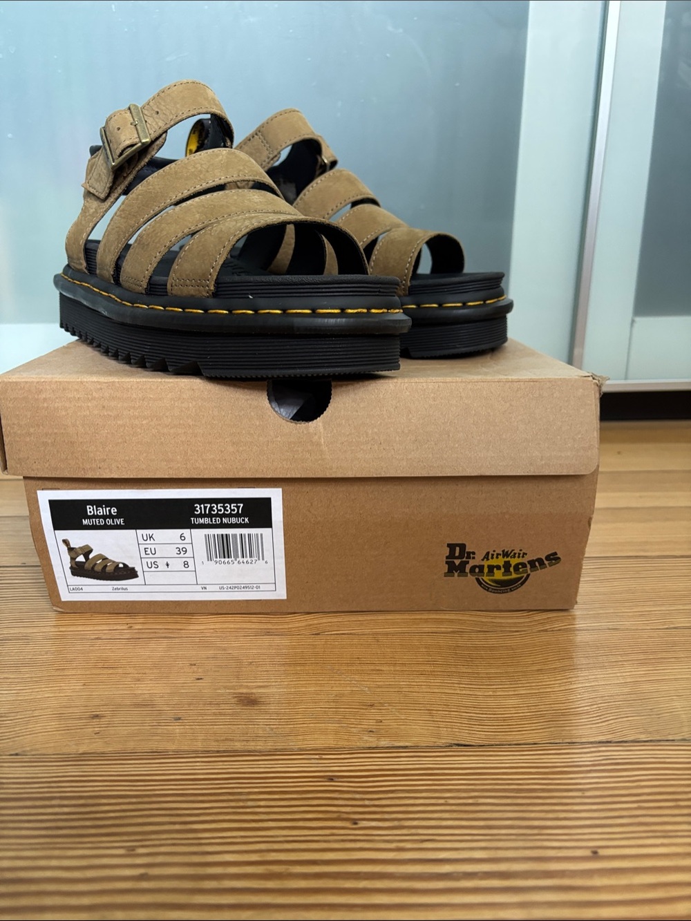 Dr. Martens NWT Blaire Tumbled Nubuck Sandals - Olive Brown with Black Sole - Picture 2 of 6